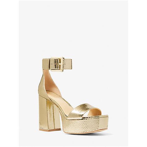 michael kors tamara ankle strap sandals|Tara Metallic Snake Embossed Leather Platform Sandal.